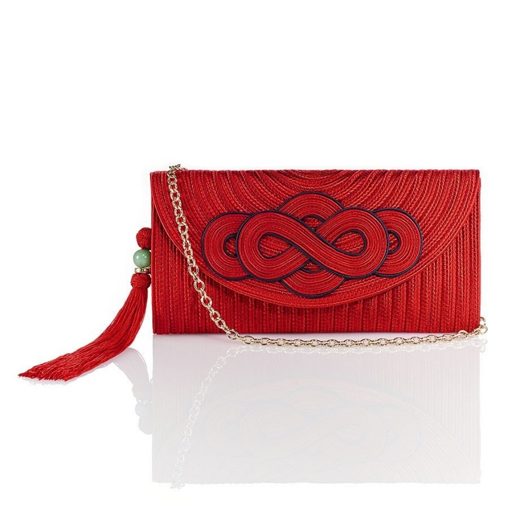 Jade Detail Silk Clutch